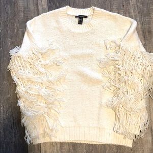 Forever 21 cream sweater with fringe sleeves